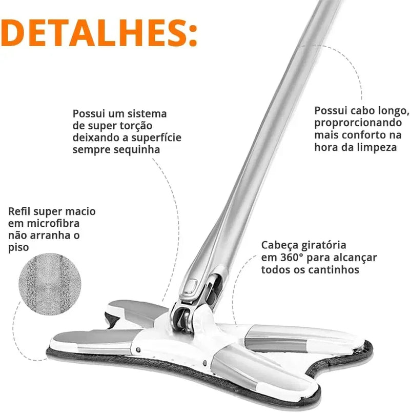 Esfregão Giratório Lava E Seca Torção Microfibra Multiuso Limpa 360°