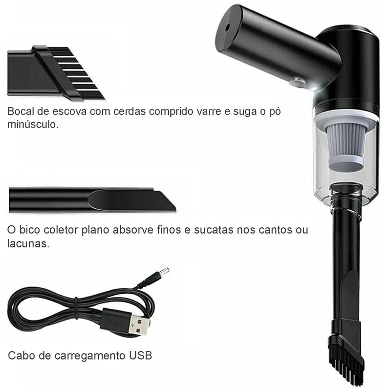 Mini Aspirador Portátil Potente 120W Carro e para Casa - Lançamento